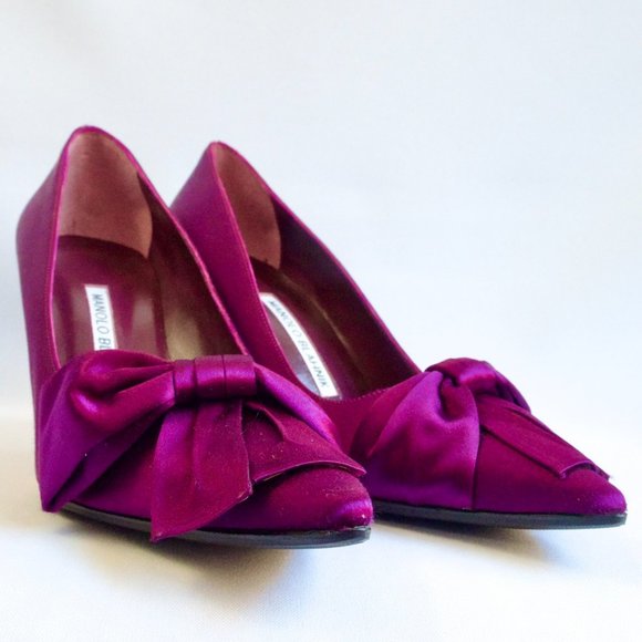 Manolo Blahnik Beccara 90 Fuchsia Satin Bow Pumps BWT Sole Protected - Picture 3 of 11
